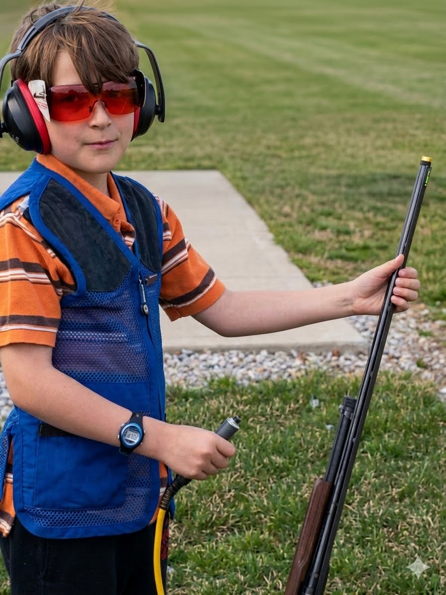 A developing trapshooting athlete during an early training session